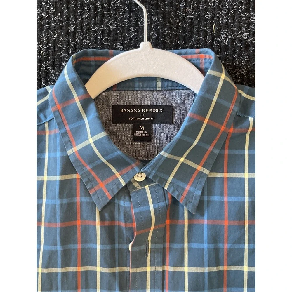 Banana Republic Mens Soft Wash Slim Fit Green Plaid Button Up Shirt Medium